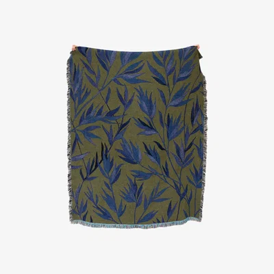 Wolf & Badger Brown / Blue / Green Growth Olive Green, Blue, Recycled Cotton Woven Throw One Size Rosanna Corfe