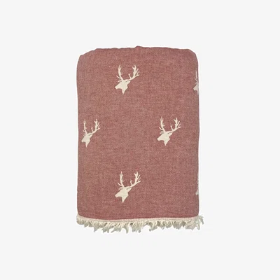 Wolf & Badger Red Stag Fleece Lined Throw - Bordeaux One Size Ailera