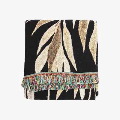 Wolf & Badger White / Neutrals / Gold 'Growth' Recycled Cotton Woven Throw - Black, Brown, Gold, Neutrals, White | One Size | Rosanna Corfe