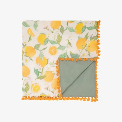 Wolf & Badger Yellow / Orange Orange Print Reversible Picnic Blanket With Tassels Bukawaswim
