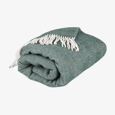 Wolf & Badger Forest Green Herringbone Blanket One Size Tielle Love Luxury by Tradelinens