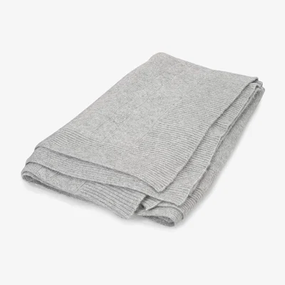 Wolf & Badger Blake Cable Knitted Cashmere Throw Blanket - Grey Melange One Size Tirillm
