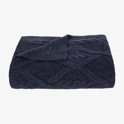 Wolf & Badger Blue Luna Aran Throw In Navy Tuwi