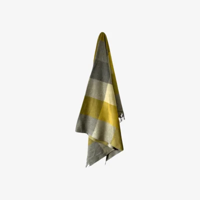 Wolf & Badger Yellow Recycled Wool Lifestyle Blanket - Mango Check | One Size | Loom & Cove