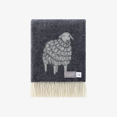 Wolf & Badger Black / White Soft Black Mima Sheep Wool Throw J. j.textile