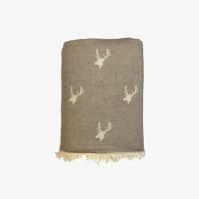 Wolf & Badger Brown Stag Fleece Lined Throw - Taupe One Size Ailera