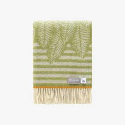Wolf & Badger Green / White / Yellow Light Green Stripe Fern Wool Throw J. j.textile
