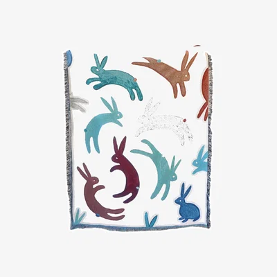 Wolf & Badger Rabbits Recycled Cotton Woven Throw Rosanna Corfe