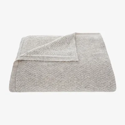 Wolf & Badger Grey Wave Knitted Throw In Oatmeal Tuwi