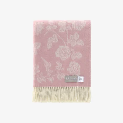 Wolf & Badger Pink / White Pink Roses Merino Wool Throw | J.j.textile