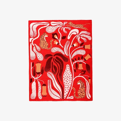 Wolf & Badger Red / Brown Merino Wool Red Garden Throw Blanket Jessie Zhao New York