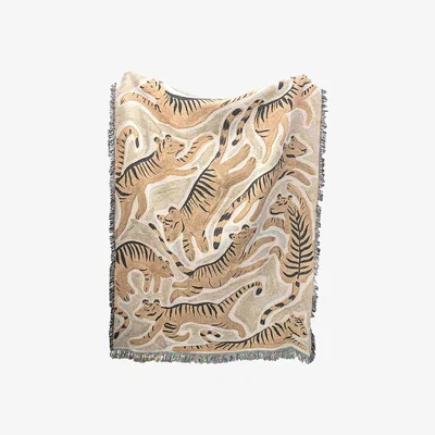 Wolf & Badger Neutrals / Black / Yellow Tigers 01 Woven Throw One Size Rosanna Corfe