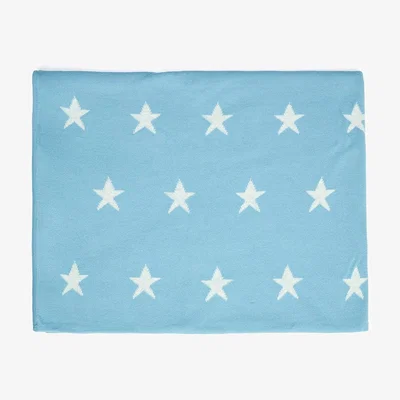 Wolf & Badger Star Patterned Cotton Baby/Children's Blanket - Blue And Ecru One Size Peraluna