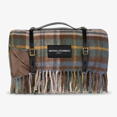 Wolf & Badger Black / Brown Pure New Wool Picnic Blanket -  Glen Coe -Black Strap | Heating & Plumbing London