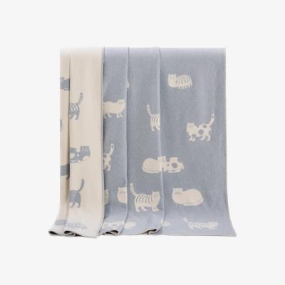 Wolf & Badger Blue Grey Cat Cotton Blanket J. j.textile