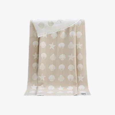 Wolf & Badger Neutrals Beige Seashells Pure Cotton Throw | J.j.textile