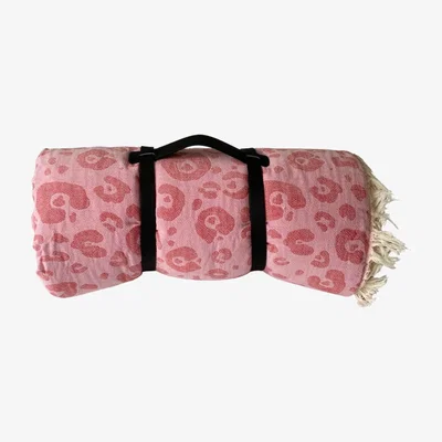 Wolf & Badger Pink / Purple Leopard Fleece Lined Throw - Ibiza Pink One Size Ailera
