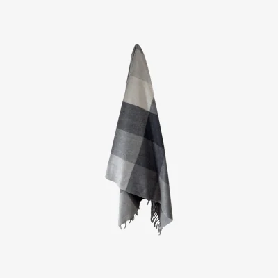 Wolf & Badger Recycled Wool Lifestyle Blanket - Stone Grey Check | One Size | Loom & Cove