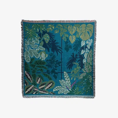 Wolf & Badger Green / Blue Indoor Jungle 'Window' Woven Cotton Blanket One Size Arcana