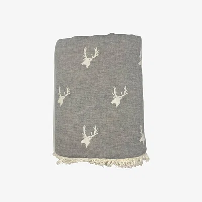 Wolf & Badger Stag Fleece Lined Throw - Slate Grey One Size Ailera