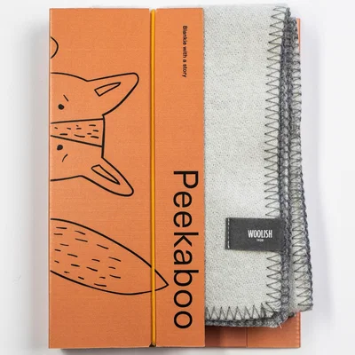 Wolf & Badger Peekaboo Fox Merino Baby Blanket Grey Woolish