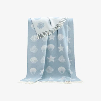 Wolf & Badger Blue / White Seashells Wool Throw J. j.textile