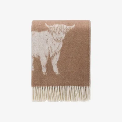 Wolf & Badger White / Brown Brown Highland Cow Wool Throw J. j.textile