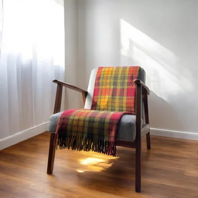 Wolf & Badger Neutrals Autumn Buchanan - 100% Recycled Wool Tartan Knee Blanket | One Size | Loom & Cove