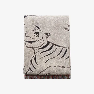 Wolf & Badger Tiger 02 Recycled Cotton Woven Throw - Grey | One Size | Rosanna Corfe