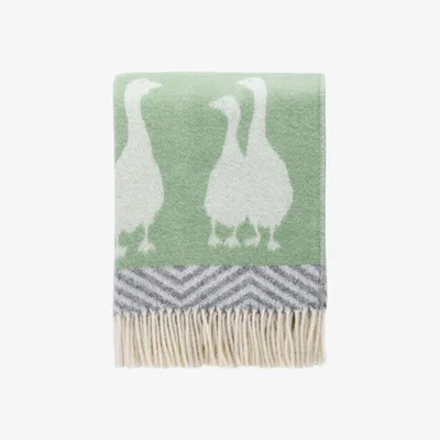 Wolf & Badger Grey / Green Geese Wool Throw J. j.textile