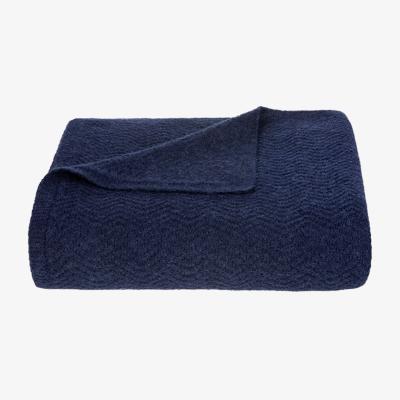 Wolf & Badger Blue Wave Knitted Throw In Navy Tuwi