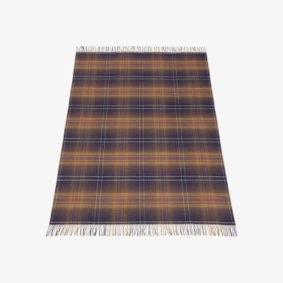 Wolf & Badger Green / Gold / Blue Cashmere Throw In Dark Purple, Navy And Mustard Plaid | One Size | Eliská