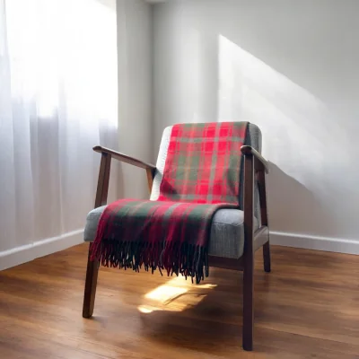 Wolf & Badger Red Maple - 100% Recycled Wool Tartan Knee Blanket | One Size | Loom & Cove