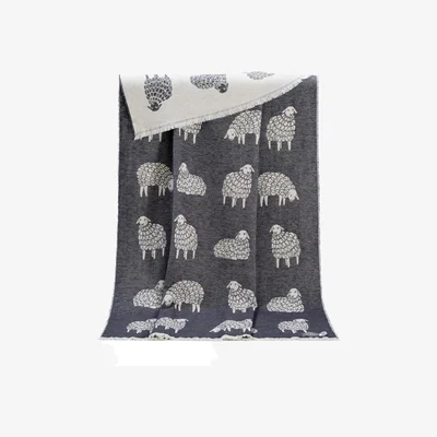 Wolf & Badger Sheep Mima Dark Grey Pure Cotton Throw | J.j.textile