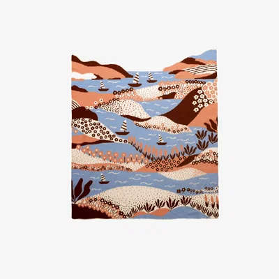 Wolf & Badger Brown / Blue Merino Wool Summer Throw Blanket Jessie Zhao New York