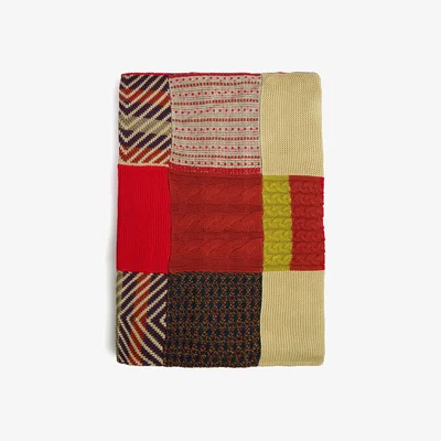 Wolf & Badger Patchwork Design Knitwear Double Blanket With Liner | One Size | Peraluna