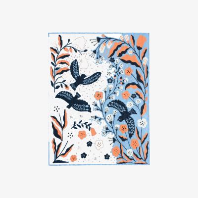 Wolf & Badger Blue / Brown / White Merino Wool Blue Birds Throw Blanket Jessie Zhao New York