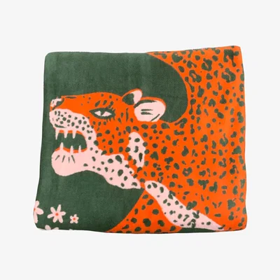 Wolf & Badger Green Leopard Throw Blanket - Recycled Cotton One Size The Neighbourhood Threat