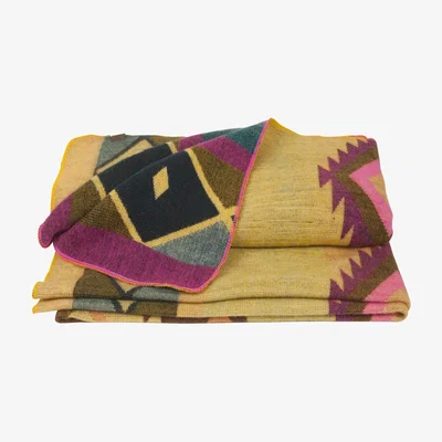 Wolf & Badger Yellow / Orange Plaid/Throw Native Ocher Alpaca Wool - Yellow & Orange Alpaca Loca