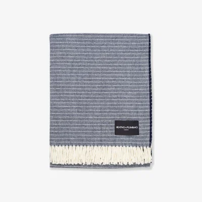 Wolf & Badger Blue Daydreams - Merino Lambswool Throw - Navy Heating & Plumbing London