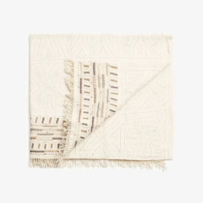 Wolf & Badger Unah Brown Hand Embroidered Organic Cotton Artisanal Throw - Brown | One Size | Variously