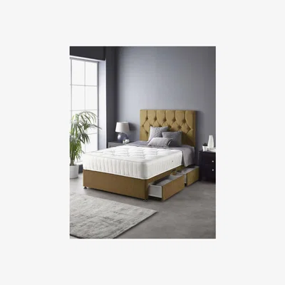 Furniture123 Catherine Lansfield Boutique Divan Bed with 2 Drawers and Ortho Pocket Mattress in Ochre - King Size