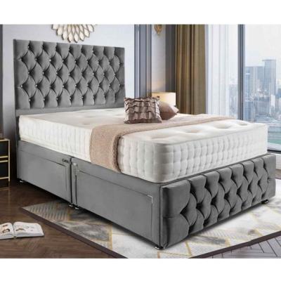 The Range Nahia Divan Upholstered Plush Velvet Bed Frame - Grey / King Size