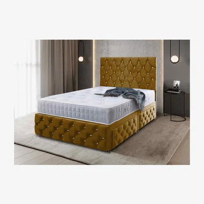 The Range Jose Divan Upholstered Plush Velvet Bed Frame   - Yellow / King Size
