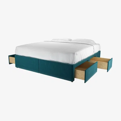 Sofa.com Super King Divan Base in Deep Turquoise Cotton Matt Velvet - sofa.com