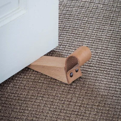 Graham & Green Wooden Door Wedge With Leather Strap