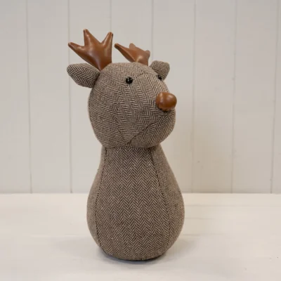 The Range Brown Herringbone Fabric Reindeer Head Doorstop - Brown