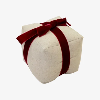 The Range Red Velvet Bow Prsent Shape Doorstop - White