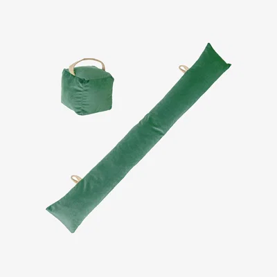 The Range Velvet Cube Door Stop  Draught Excluder 2pc Set - Green