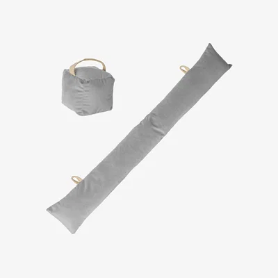 The Range Velvet Cube Door Stop  Draught Excluder 2pc Set - Grey